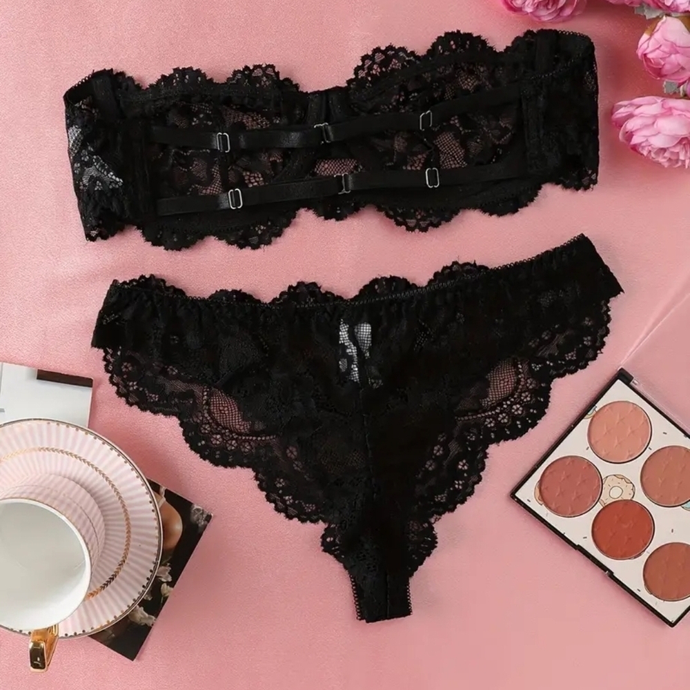 Strapples Black Lace Lingerie Set